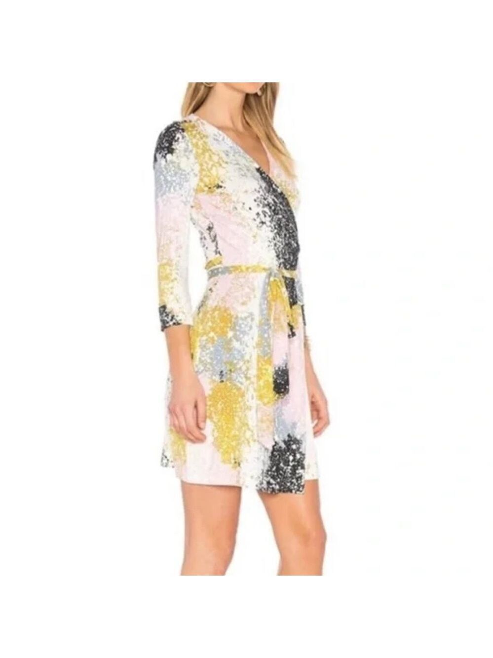 DIANE VON FURSTENBERG Julian Two 100% silk wrap mini dress splatter print size 2